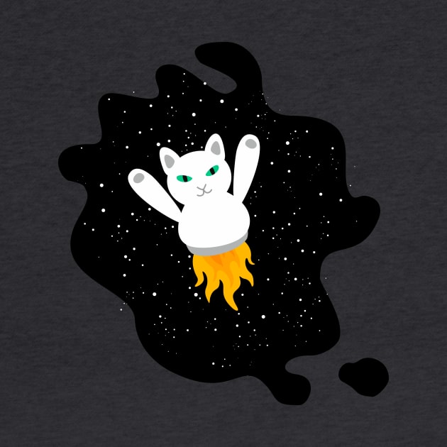 White Rocket Cat Traveling Through Space by XOOXOO